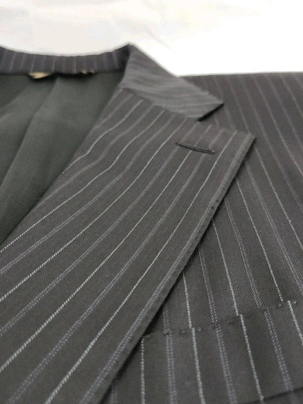 Burdi Chicago Suit Jacket Mens 44 Black Pinstripe 100% Super 150's Wool Handmade